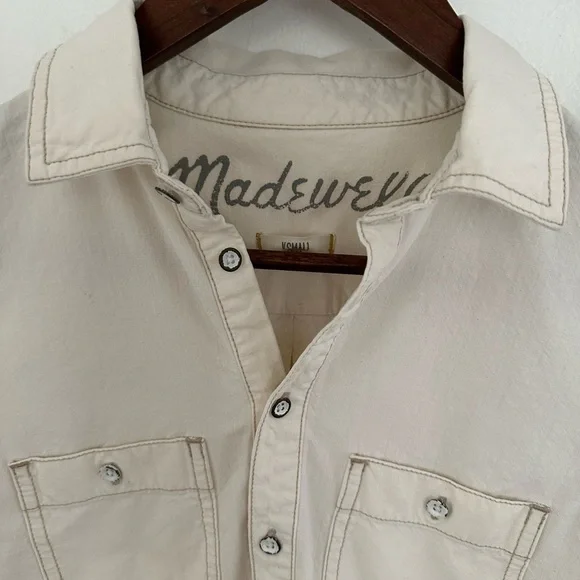 Madewell Denim Shirt Women’s Size XS Long Sleeve Popover Shirt Off-White Western - Picture 7 of 16